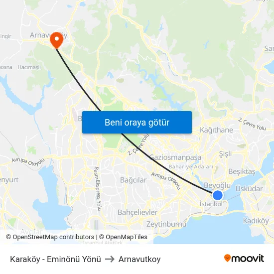 Karaköy - Eminönü Yönü to Arnavutkoy map