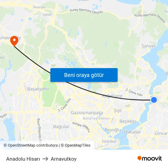 Anadolu Hisarı to Arnavutkoy map