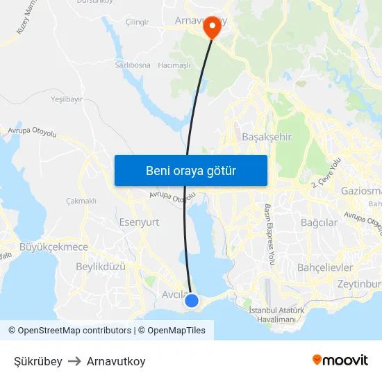 Şükrübey to Arnavutkoy map