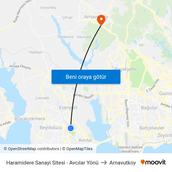 Haramidere Sanayi Sitesi - Avcılar Yönü to Arnavutkoy map