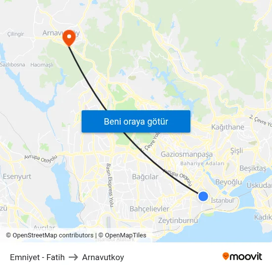 Emniyet - Fatih to Arnavutkoy map