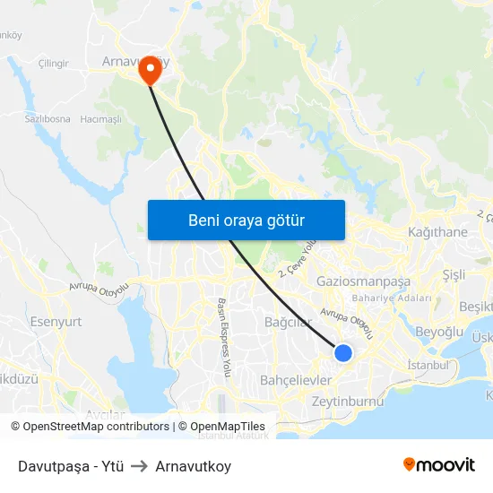 Davutpaşa - Ytü to Arnavutkoy map