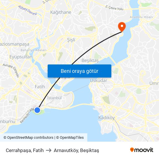 Cerrahpaşa, Fatih to Arnavutköy, Beşiktaş map