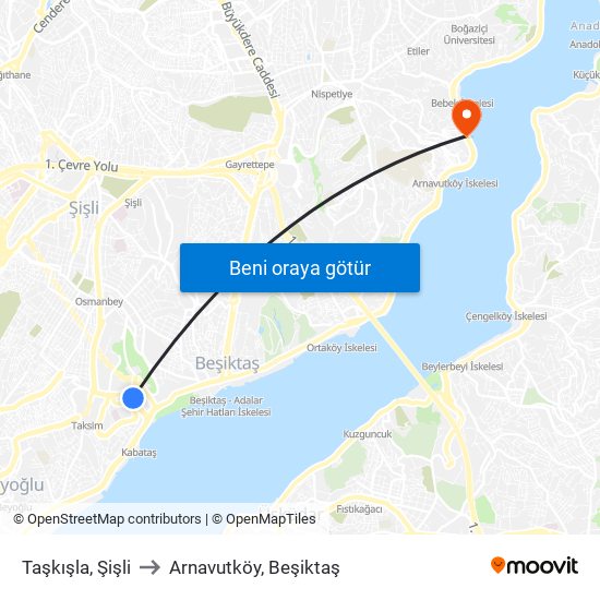 Taşkışla, Şişli to Arnavutköy, Beşiktaş map
