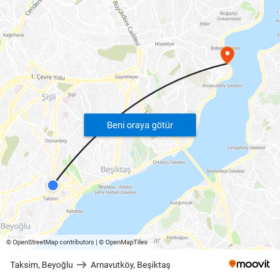 Taksim, Beyoğlu to Arnavutköy, Beşiktaş map