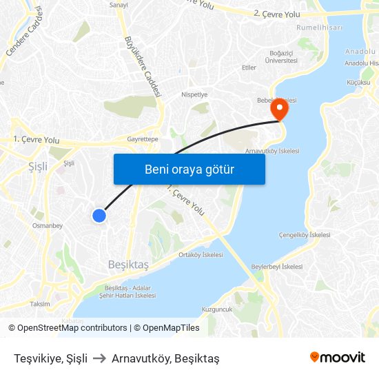 Teşvikiye, Şişli to Arnavutköy, Beşiktaş map