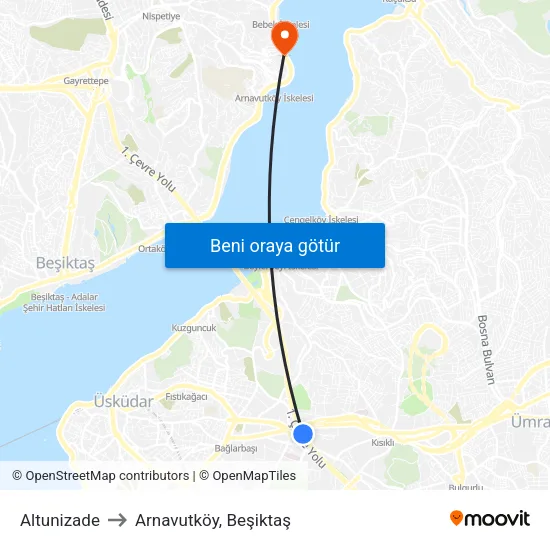 Altunizade to Arnavutköy, Beşiktaş map