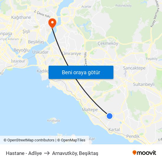 Hastane - Adliye to Arnavutköy, Beşiktaş map