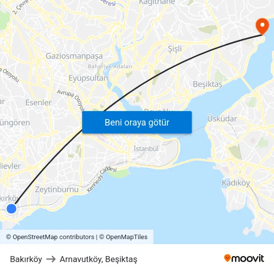 Bakırköy to Arnavutköy, Beşiktaş map
