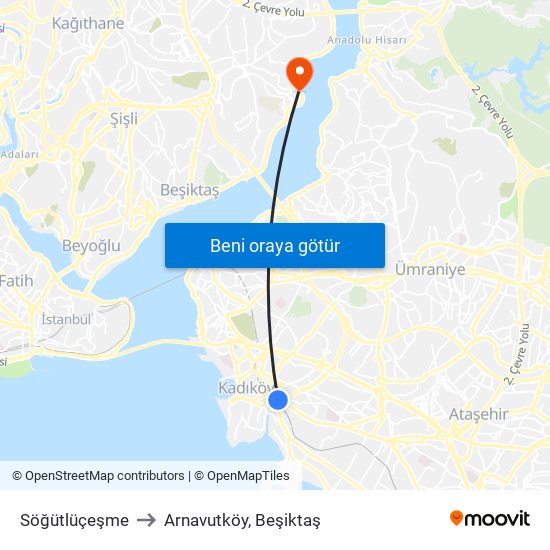 Söğütlüçeşme to Arnavutköy, Beşiktaş map