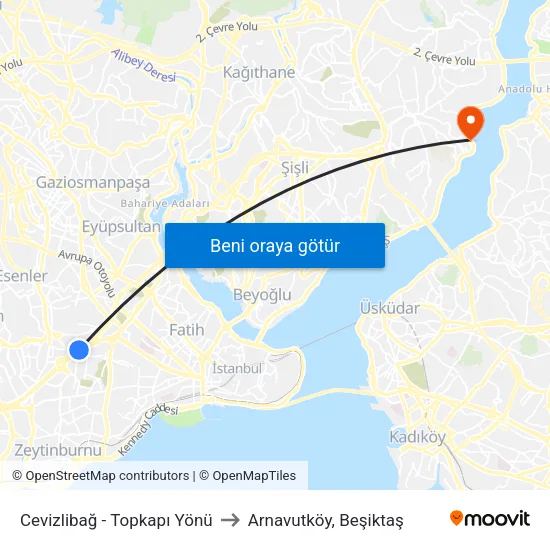 Cevizlibağ - Topkapı Yönü to Arnavutköy, Beşiktaş map