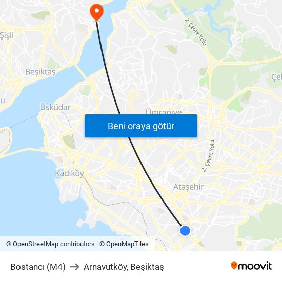 Bostancı (M4) to Arnavutköy, Beşiktaş map