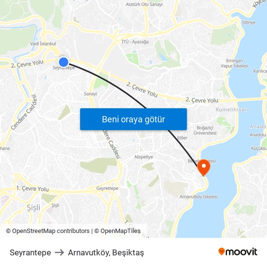 Seyrantepe to Arnavutköy, Beşiktaş map