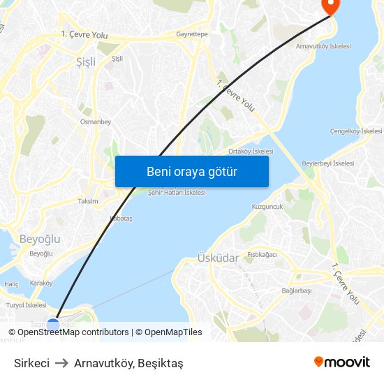 Sirkeci to Arnavutköy, Beşiktaş map