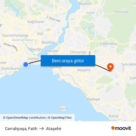 Cerrahpaşa, Fatih to Ataşehir map