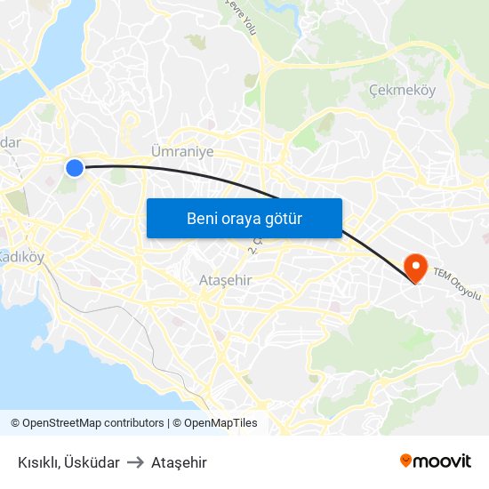 Kısıklı, Üsküdar to Ataşehir map