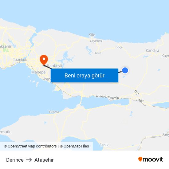 Derince to Ataşehir map