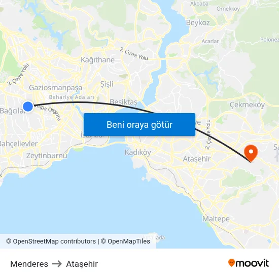 Menderes to Ataşehir map