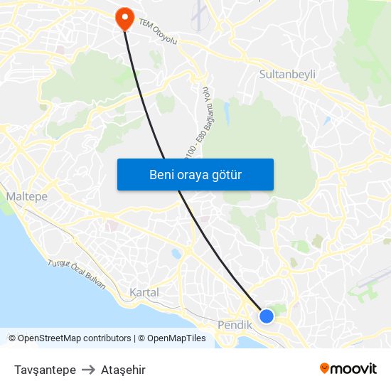 Tavşantepe to Ataşehir map