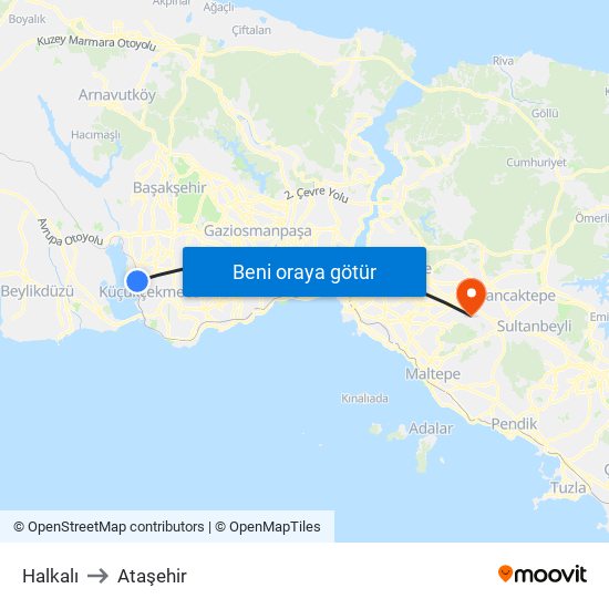 Halkalı to Ataşehir map