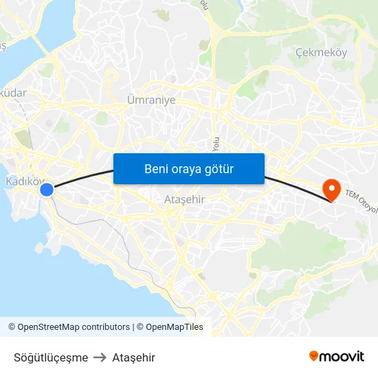 Söğütlüçeşme to Ataşehir map