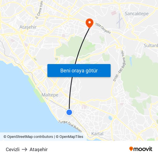 Cevizli to Ataşehir map