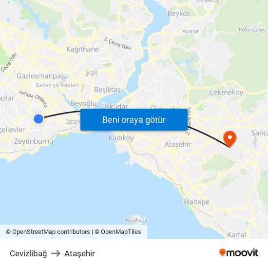 Cevizlibağ to Ataşehir map