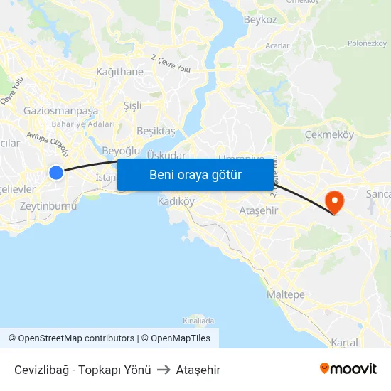 Cevizlibağ - Topkapı Yönü to Ataşehir map