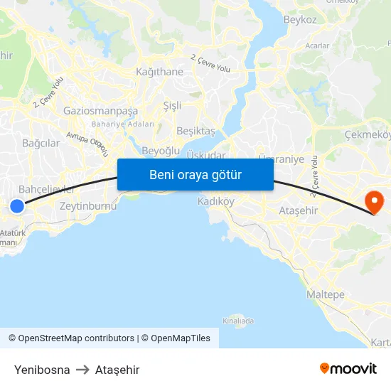 Yenibosna to Ataşehir map