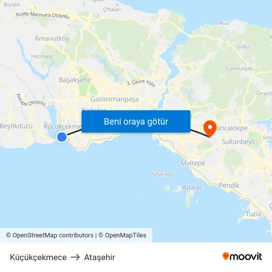 Küçükçekmece to Ataşehir map