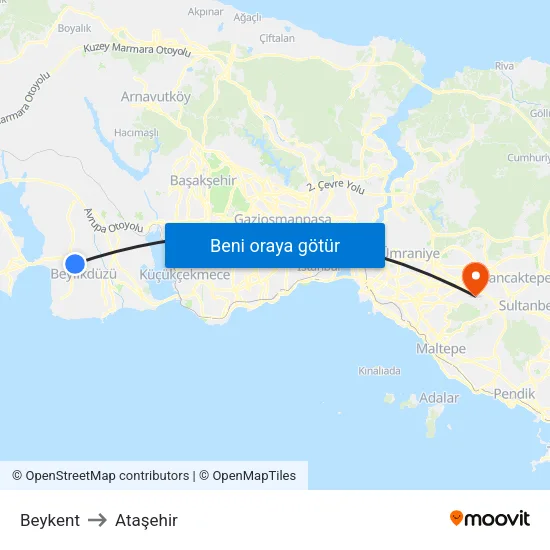 Beykent to Ataşehir map