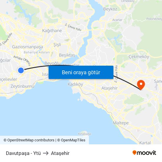 Davutpaşa - Ytü to Ataşehir map