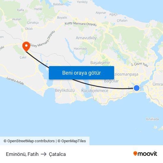 Eminönü, Fatih to Çatalca map