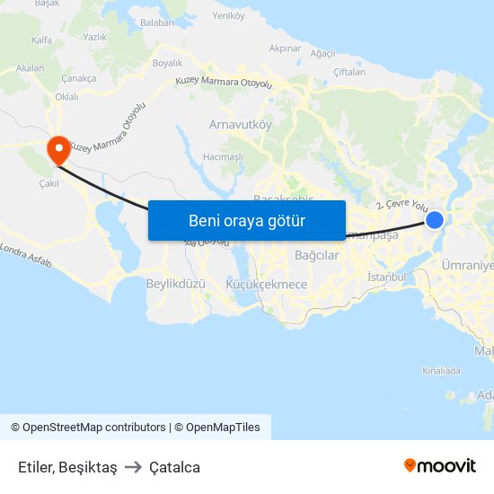 Etiler, Beşiktaş to Çatalca map