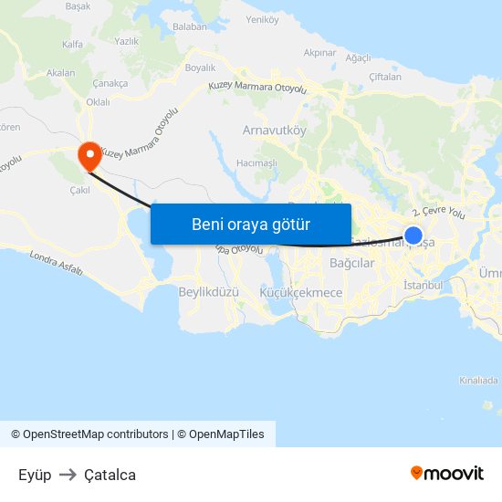 Eyüp to Çatalca map