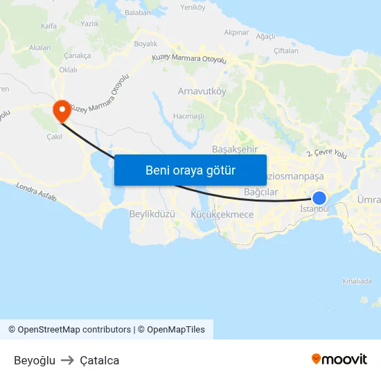 Beyoğlu to Çatalca map