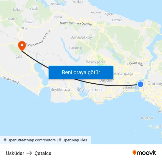 Üsküdar to Çatalca map
