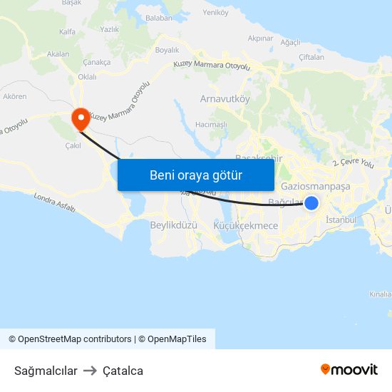 Sağmalcılar to Çatalca map