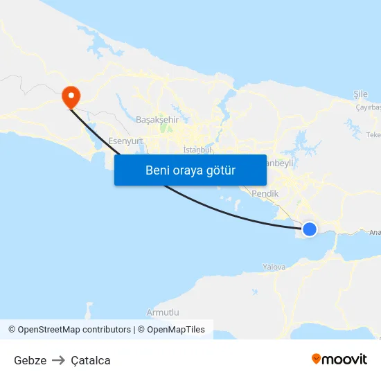 Gebze to Çatalca map
