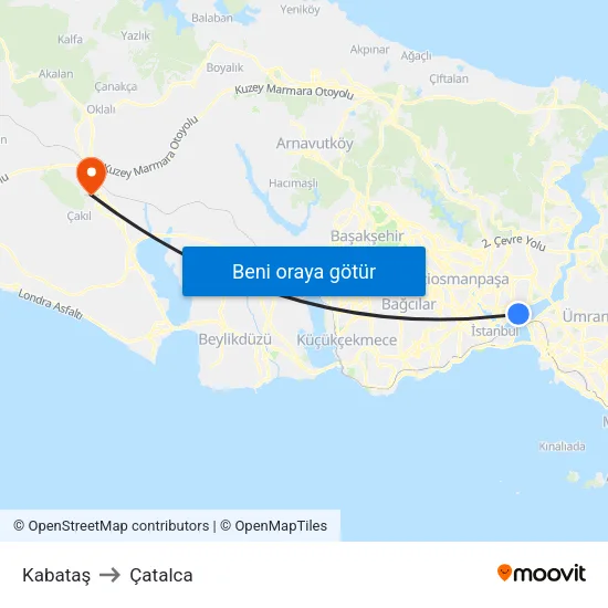 Kabataş to Çatalca map