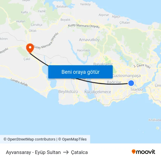 Ayvansaray - Eyüp Sultan to Çatalca map