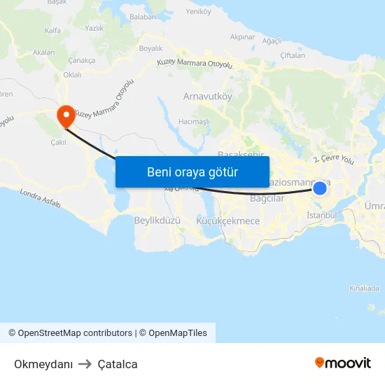 Okmeydanı to Çatalca map