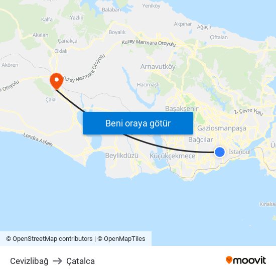 Cevizlibağ to Çatalca map