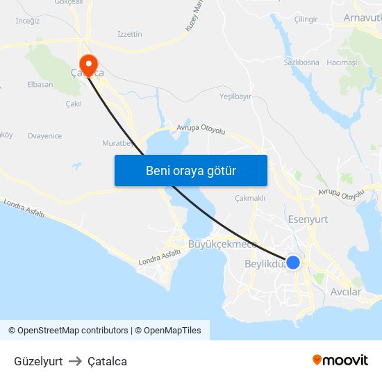 Güzelyurt to Çatalca map