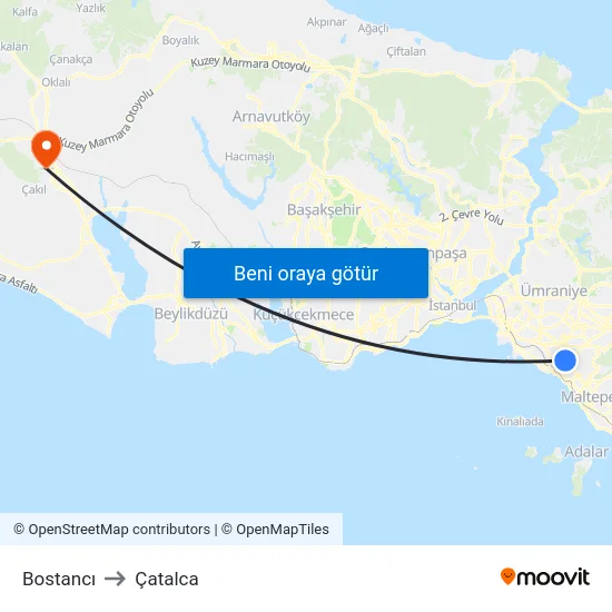 Bostancı to Çatalca map