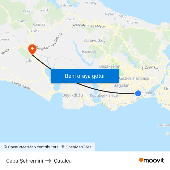 Çapa-Şehremini to Çatalca map
