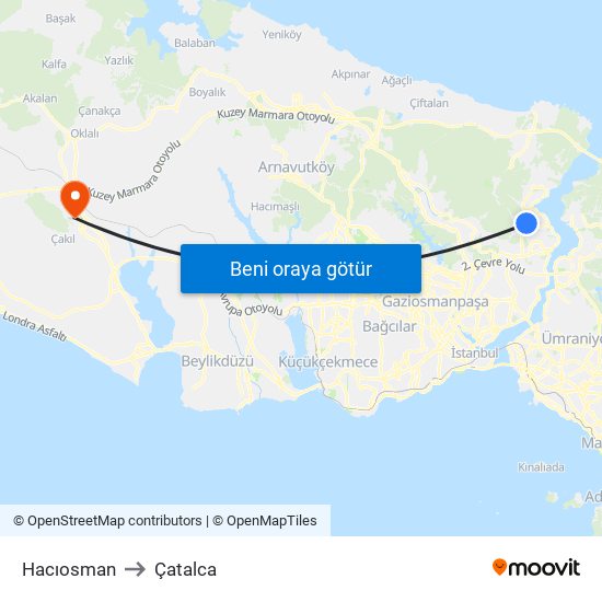 Hacıosman to Çatalca map