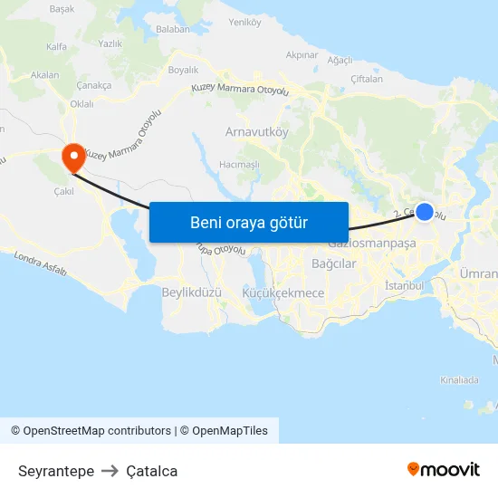 Seyrantepe to Çatalca map