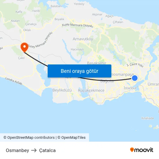 Osmanbey to Çatalca map