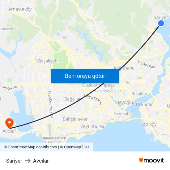 Sariyer to Avcilar map